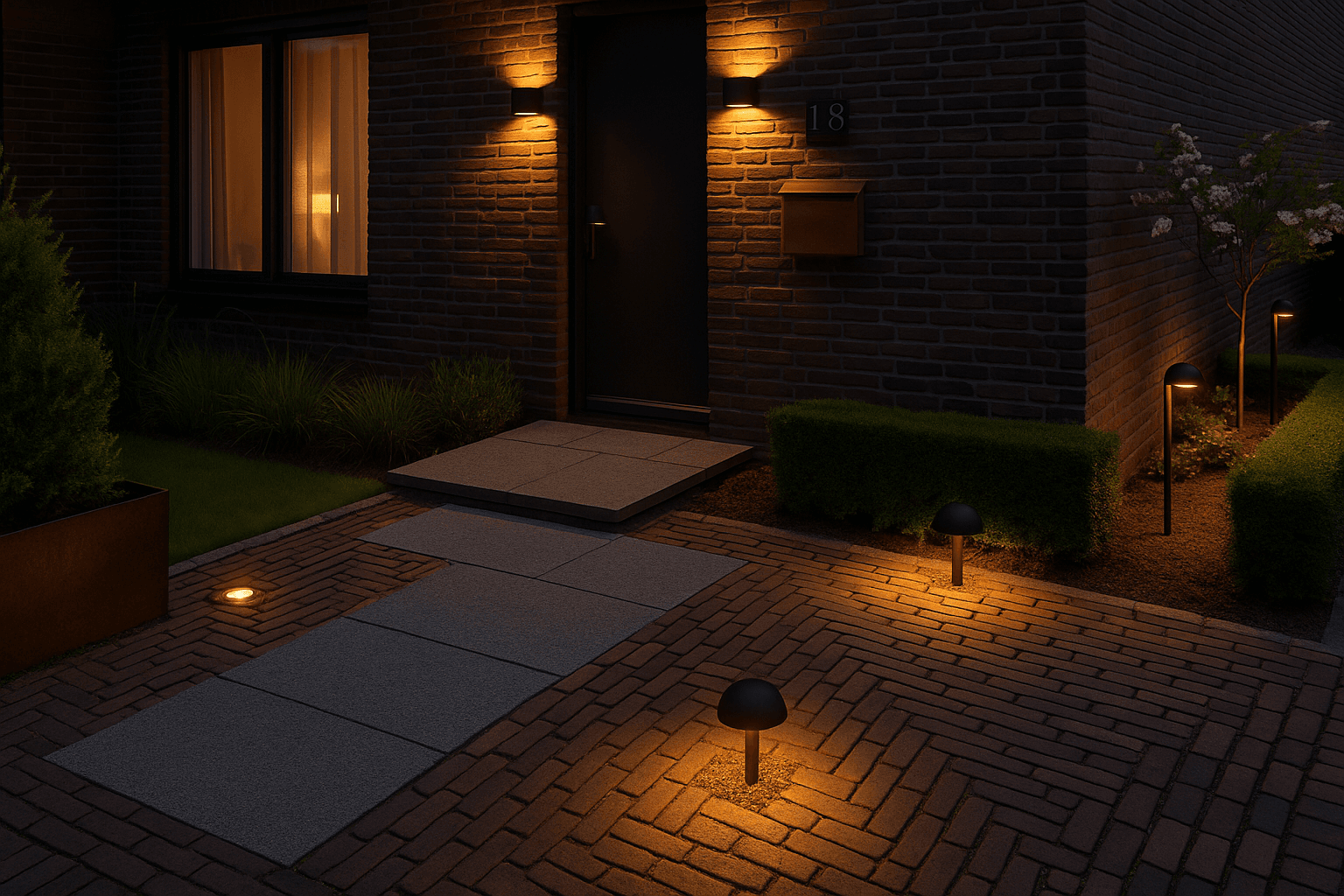 Bekijk onze blog over Een sfeervolle voortuin met tegels en verlichting