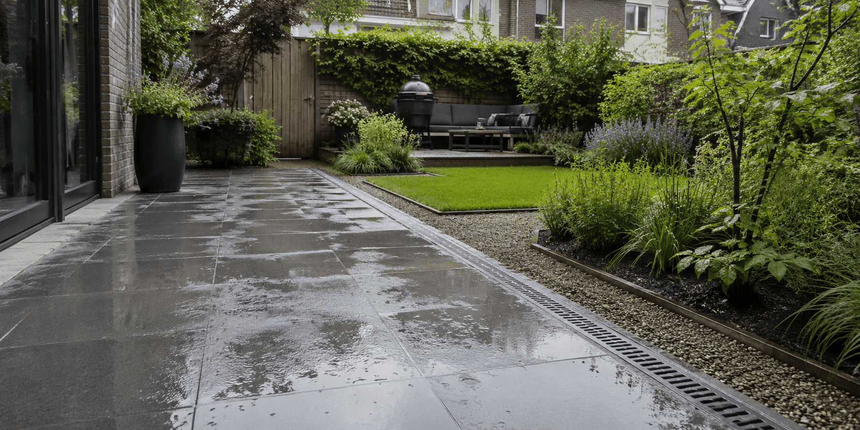 Afbeelding van Zorg voor goede regenwaterafvoer in de tuin